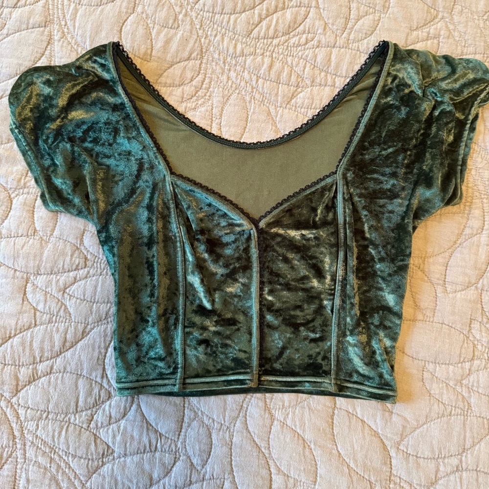 Stretch Velvet Emerald Green Crop Top